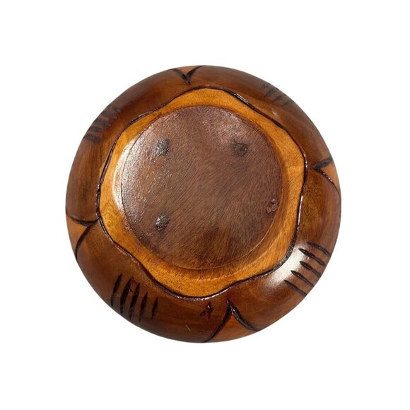 Set of 5 Hand Carved Wooden Salad Bowls Floral Pattern Decorative Rustic - Picture 6 of 10